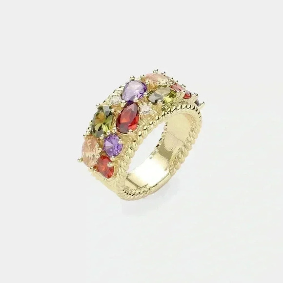 Multi Color Stone Ring Gold Setting - Picture 1 of 1